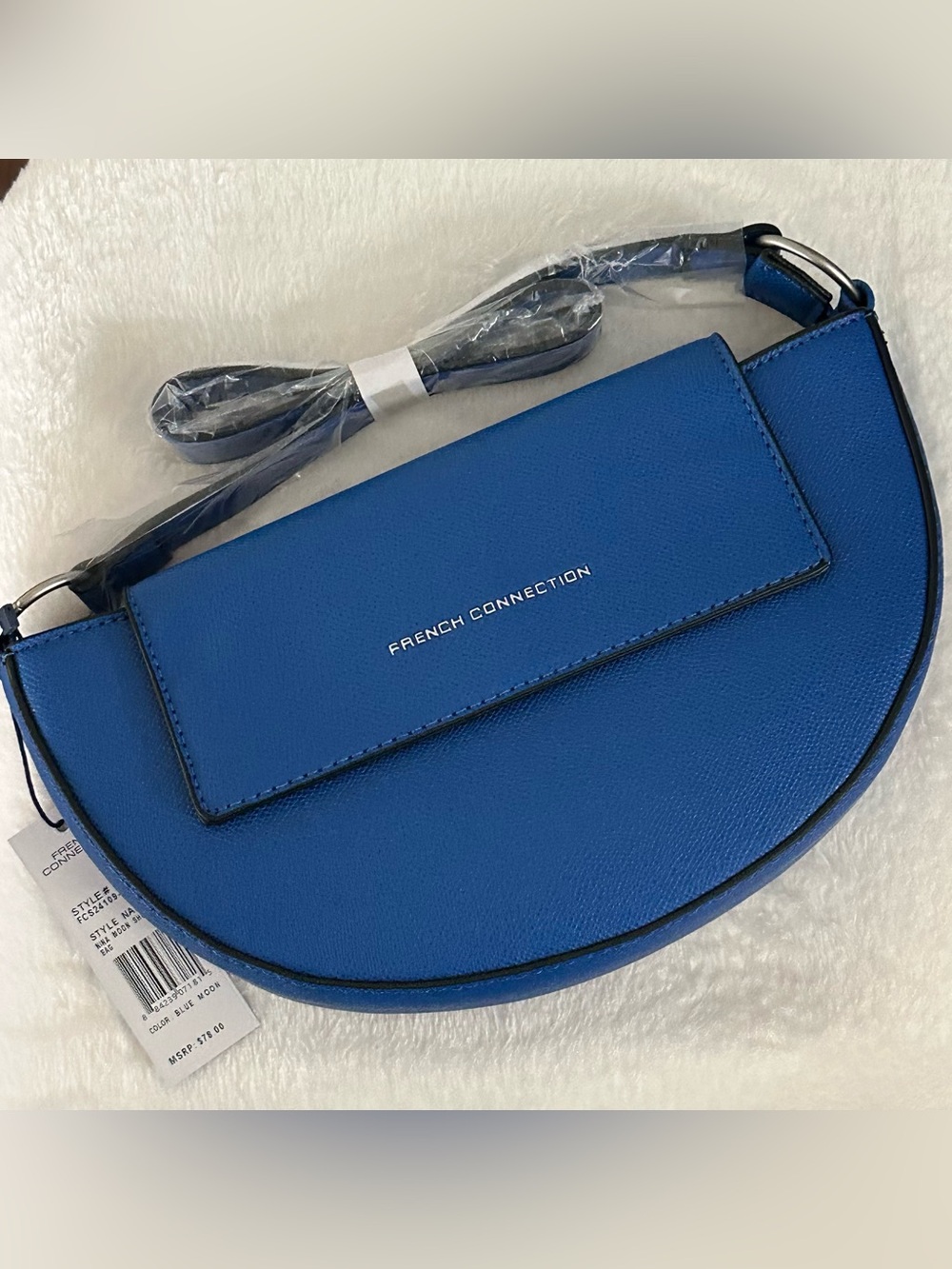 French Connection Cobalt Blue Crescent Crossbody Bag